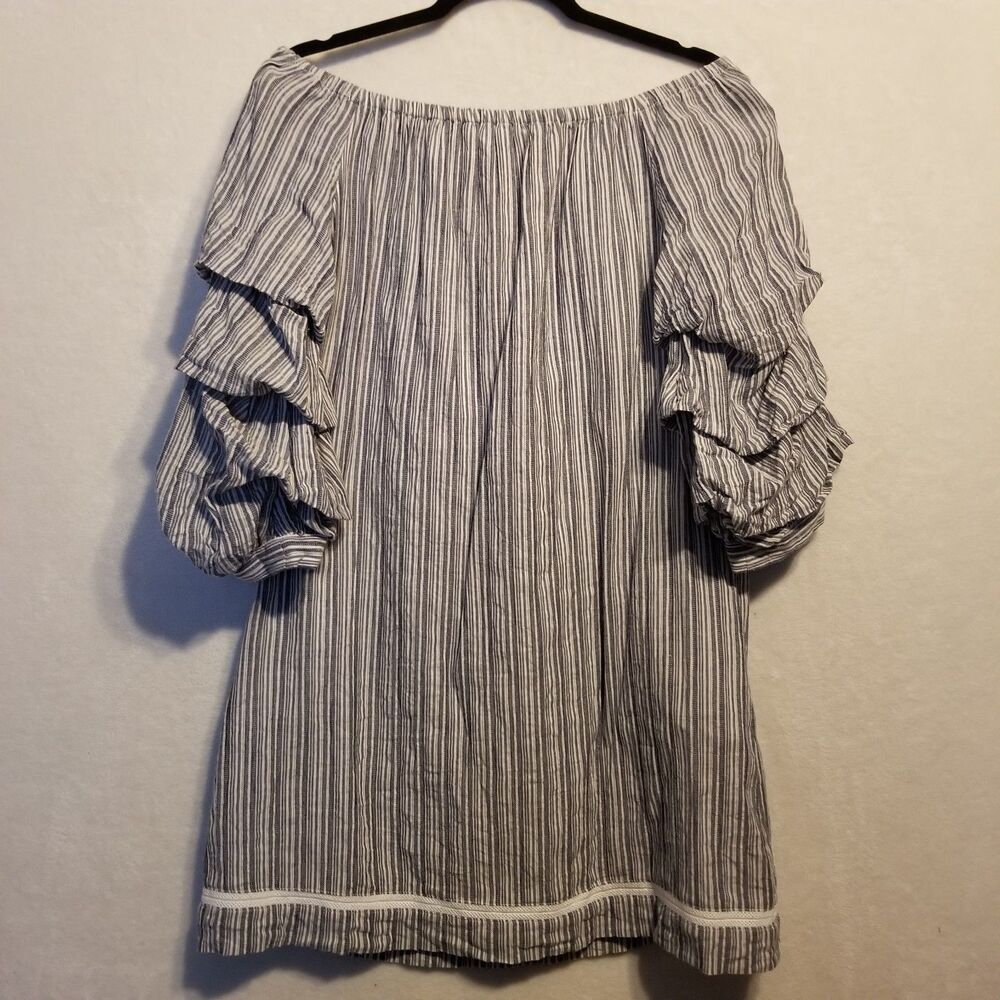 Miss Me M Dress Mini Off Shoulder Cotton Lined Pockets Puff Sleeve Blue  Western